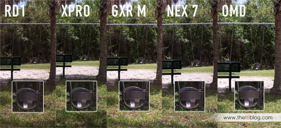 comparison between m mount camera fuji xpro, ricoh gxr, olympus omd, epson rd1, sony nex7 with names